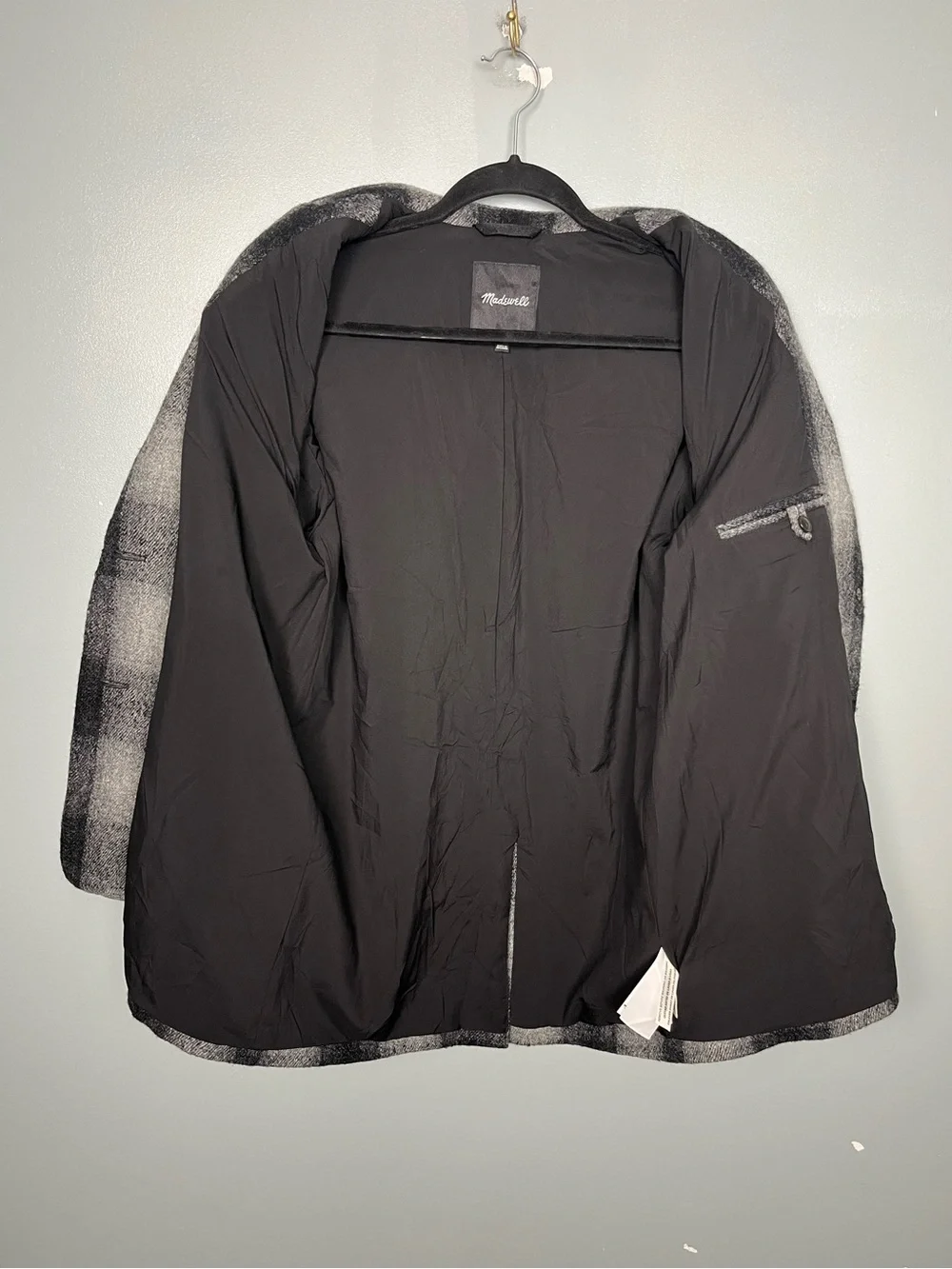 Madewell Oversized Dorset Blazer Buffalo Check Boiled Wool Gray Women’s Size M